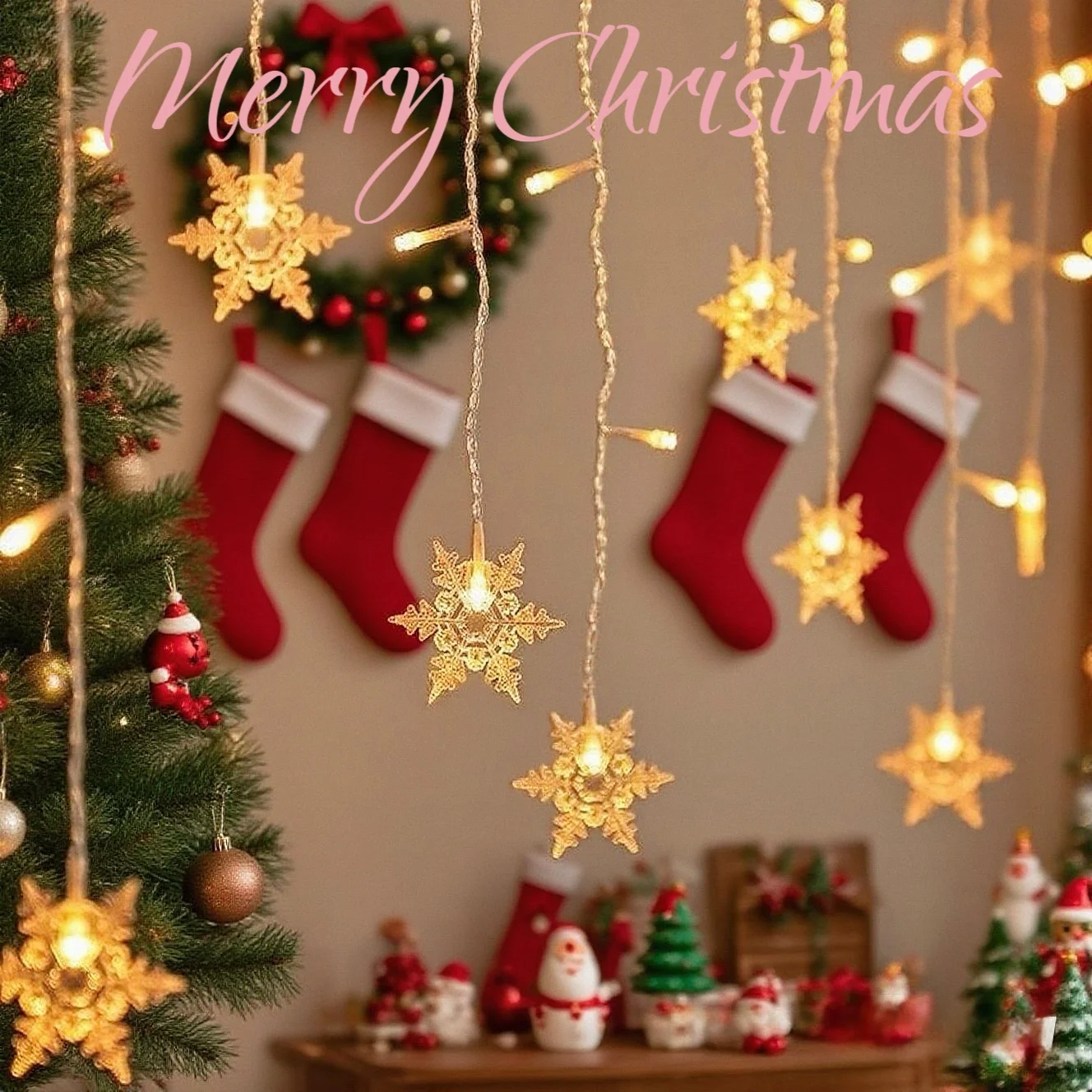 3.2M Christmas Snowflakes Flashing Fairy Curtain Lights LED String Lights Waterproof For Holiday Party Wedding Xmas Decoration