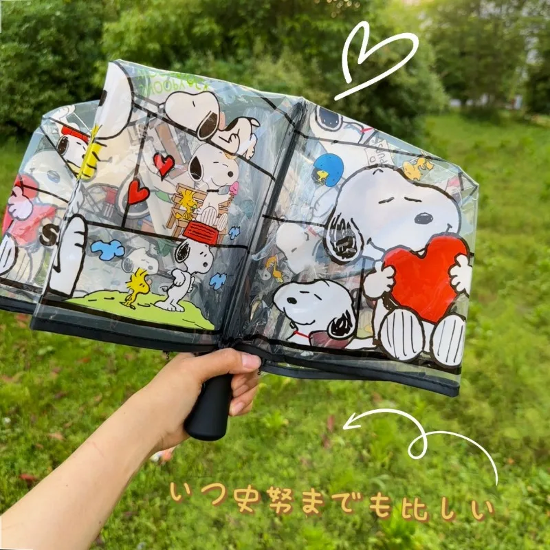 Snoopy Peanuts Comics Animation Peripheral Creative Cartoon Transparent Graffiti Print Student Portable Tri-fold Umbrella Gift