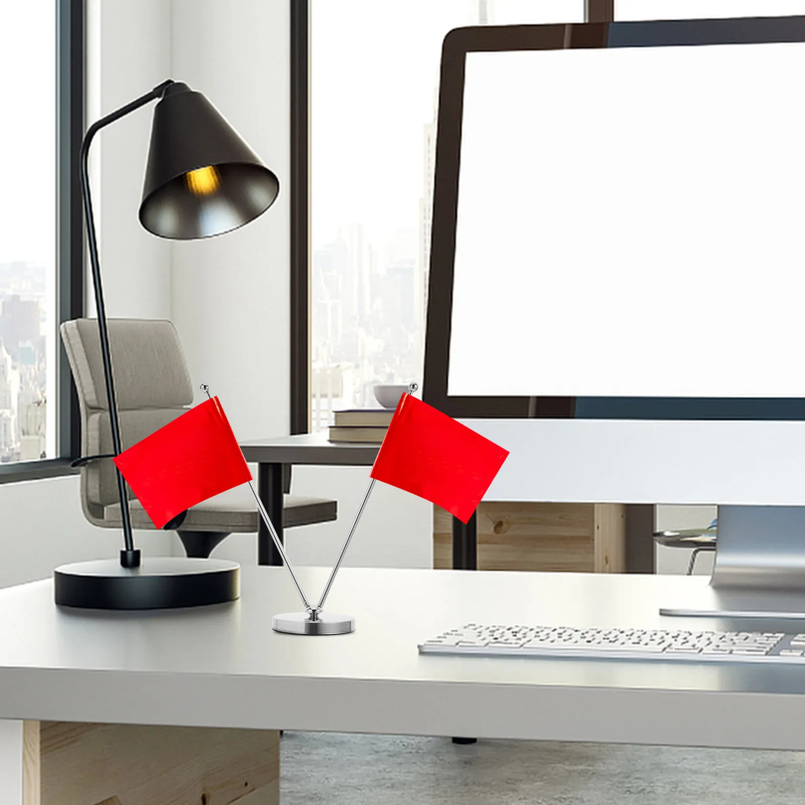 V-Shaped Stainless Steel Desk Flag Holder Stable Base Table Flagpole for Indoor Household Flag Display Stand