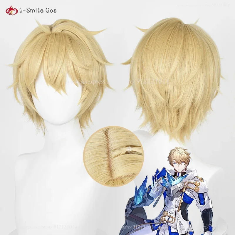 HSR Gepard peruka do Cosplay 30cm krótkie jasny blond męskie peruki Anime odporne na ciepło syntetyczne włosy impreza z okazji Halloween peruka + czapka z peruką