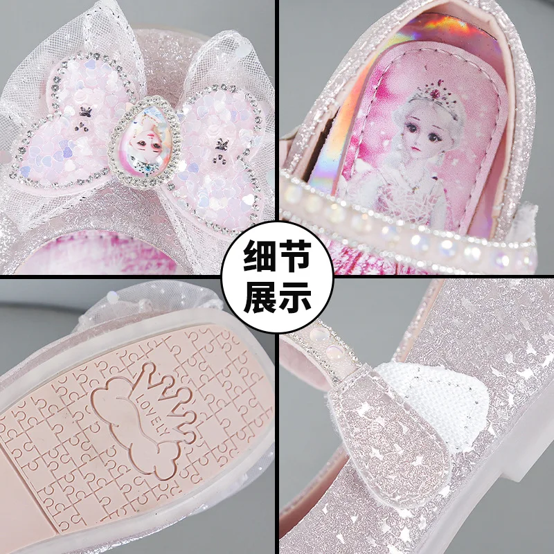 Disney Frozen Princess Elsa Cartoon Soft Sole Sandals Baby Girl Princess Crystal Shoes Children Flat Girl Shoes Size 23-34