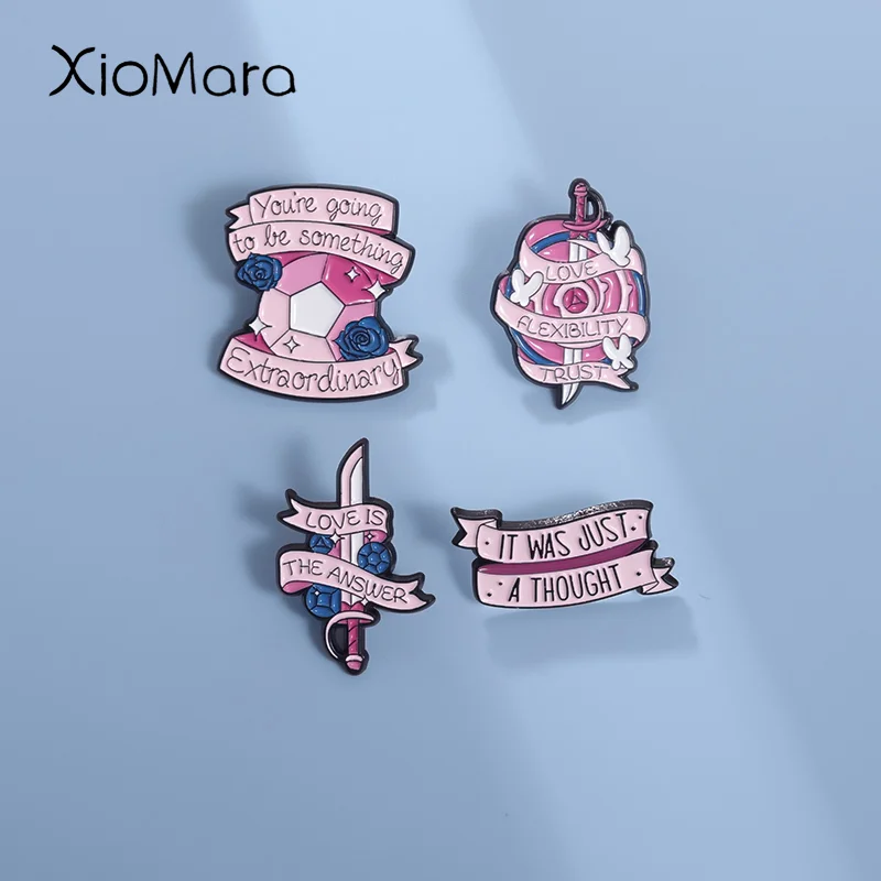 Female Power Enamel Pins Custom Pink Animated TV LOVE IS THE ANSWER Brooches Lapel Badges Pink Punk Jewelry Gift for Friends