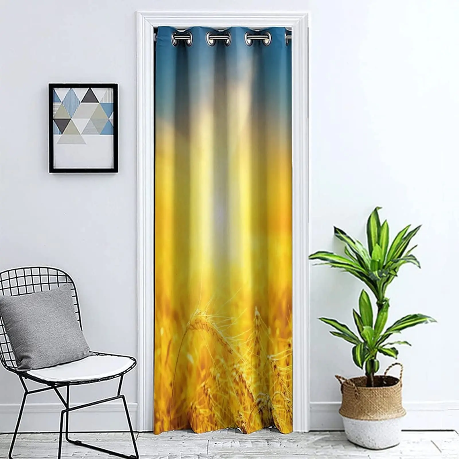 Harvest Wheat Rural Field Autumn Door Curtains Doorway Closet Drapes Cover Grommet Heat Blocking Blackout Noren for Kids Bedroom