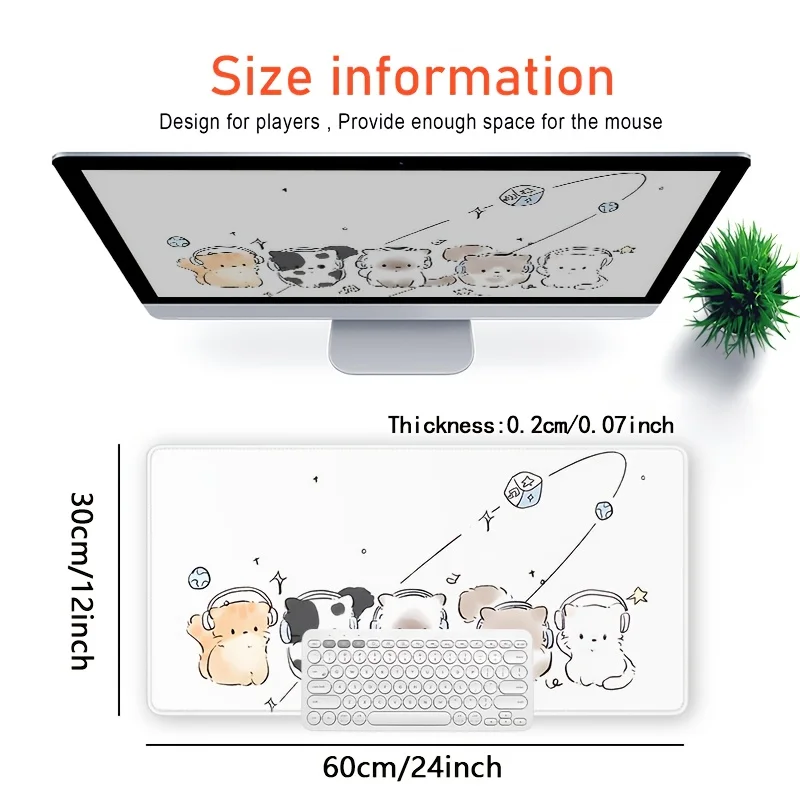 لوحة ماوس مطاطية كبيرة لطيفة على شكل قطة وموسيقى - حصيرة مكتب مريحة غير قابلة للانزلاق مع سماعات رأس وتصميم نجمة، بوليستر متين
