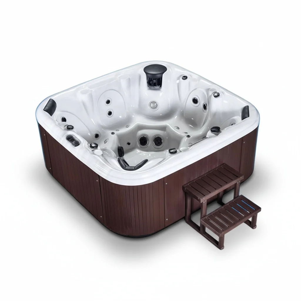 

8 Person Hot Tub, 2130x2130x880mm Acrylic Outdoor Whirlpool Spa, Hydromassage Spa with High Density Foam, for Garden and Hotel