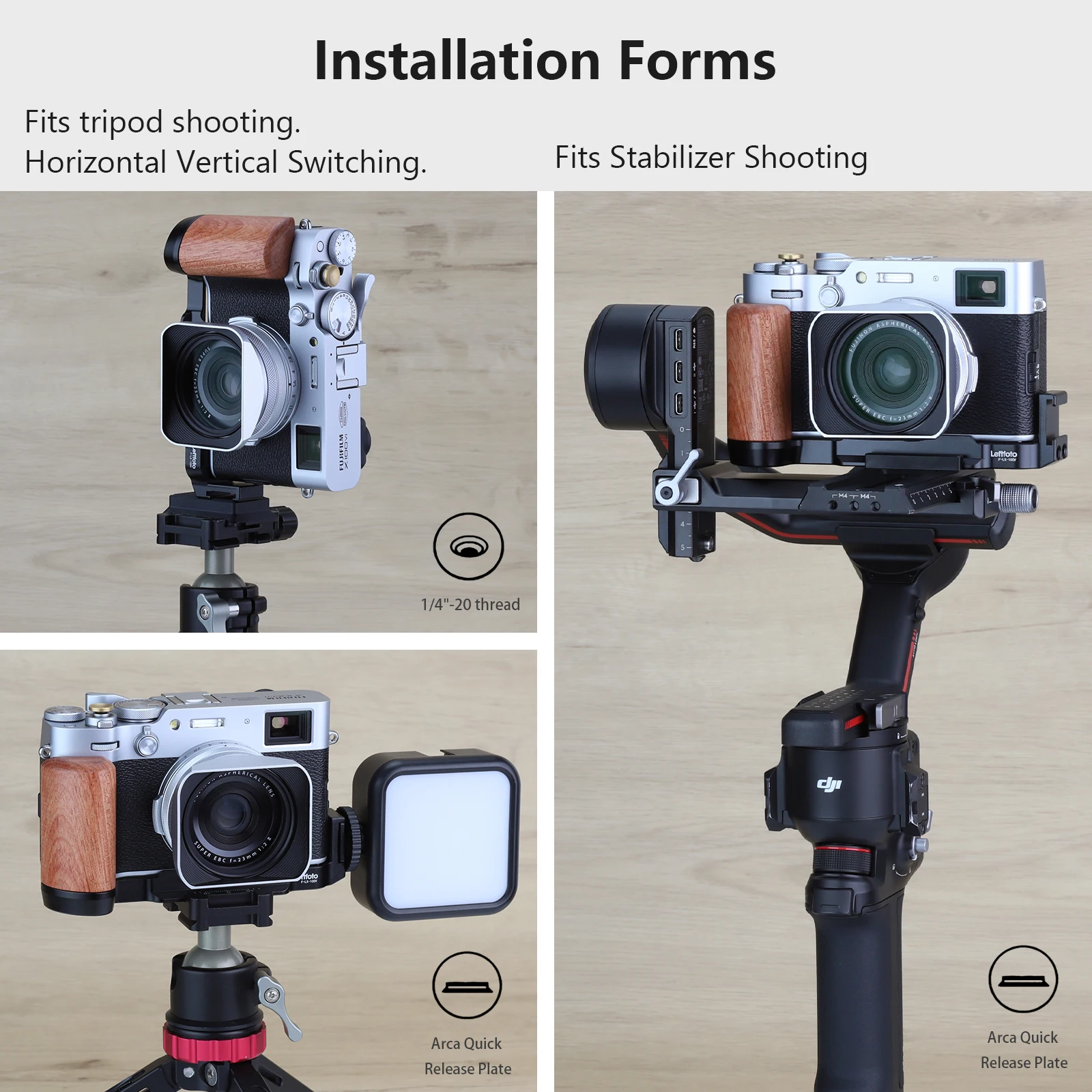 كاميرا LEFTFOTO X100VI X100V مع قبضة خشبية لكاميرا Fujifilm X-100VI Vlog الرقمية، مع Arca Swiss