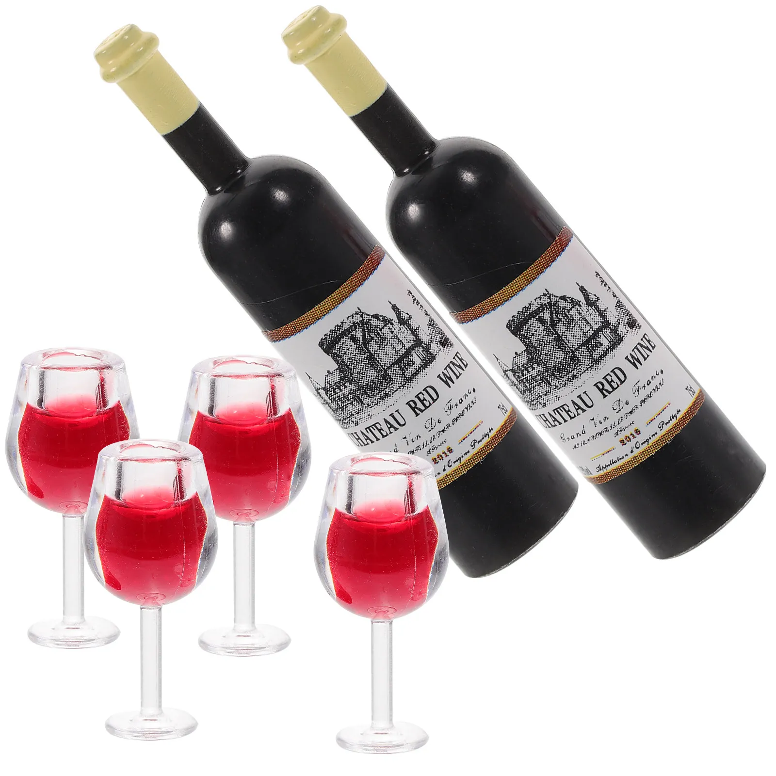 

2Sets Miniature Wine Bottle and Glass Miniature Ornaments Mini House Decoration Pretend Play Micro Landscape Accessories