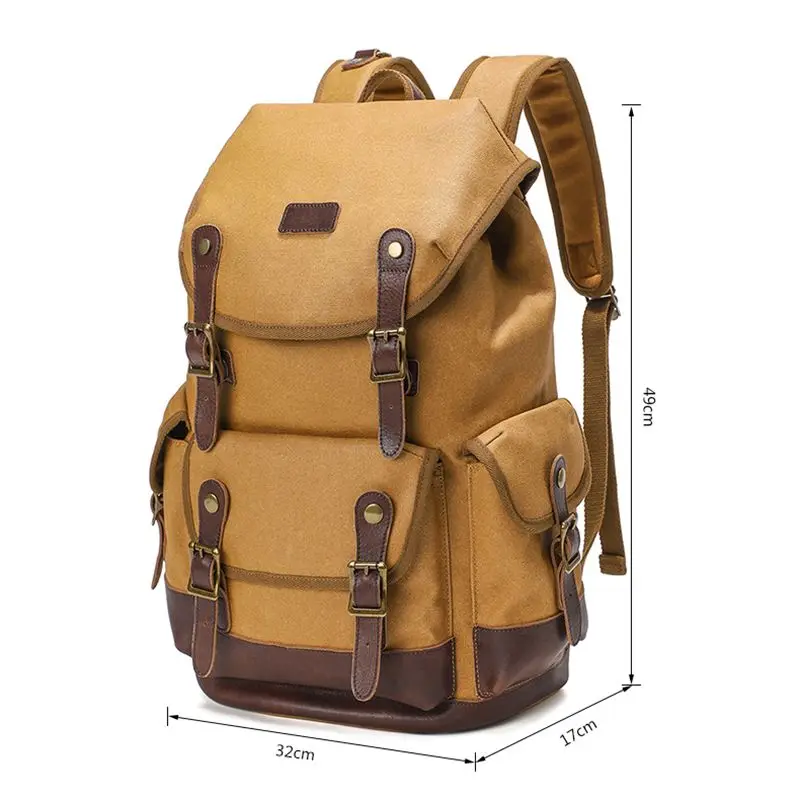 Casual Canvas Backpack Men's Backpack Vintage Top Layer Cowhide Outdoor Travel Waterproof Backpack