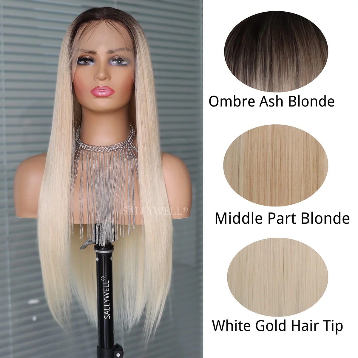 Long Straight Ombre Blonde 3T White Synthetic Lace Front Wigs Dark Roots Blonde Synthetic Lace Wig 24\