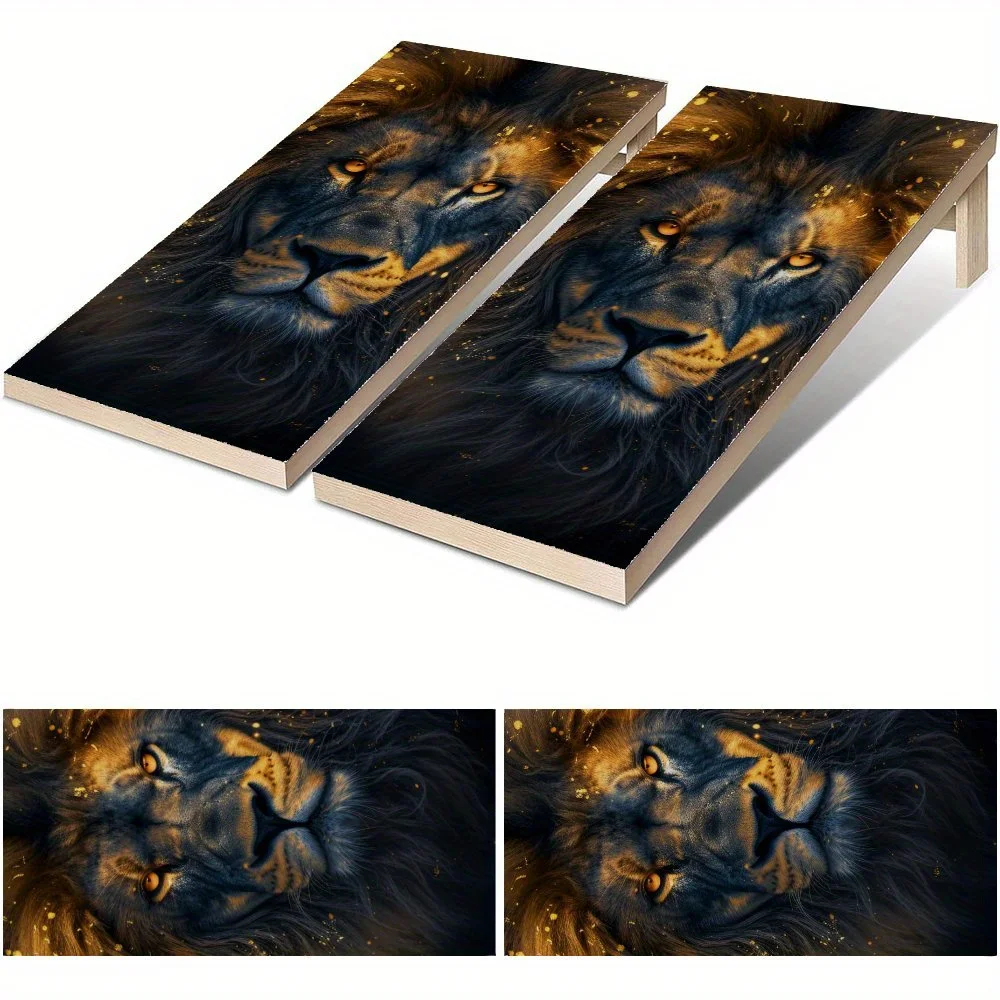 

Night Dark Gold Lion Waterproof Cornhole Board Vinyl Wraps, PVC Outdoor Game Board Design, Perfect for Sports & Leisure Activiti