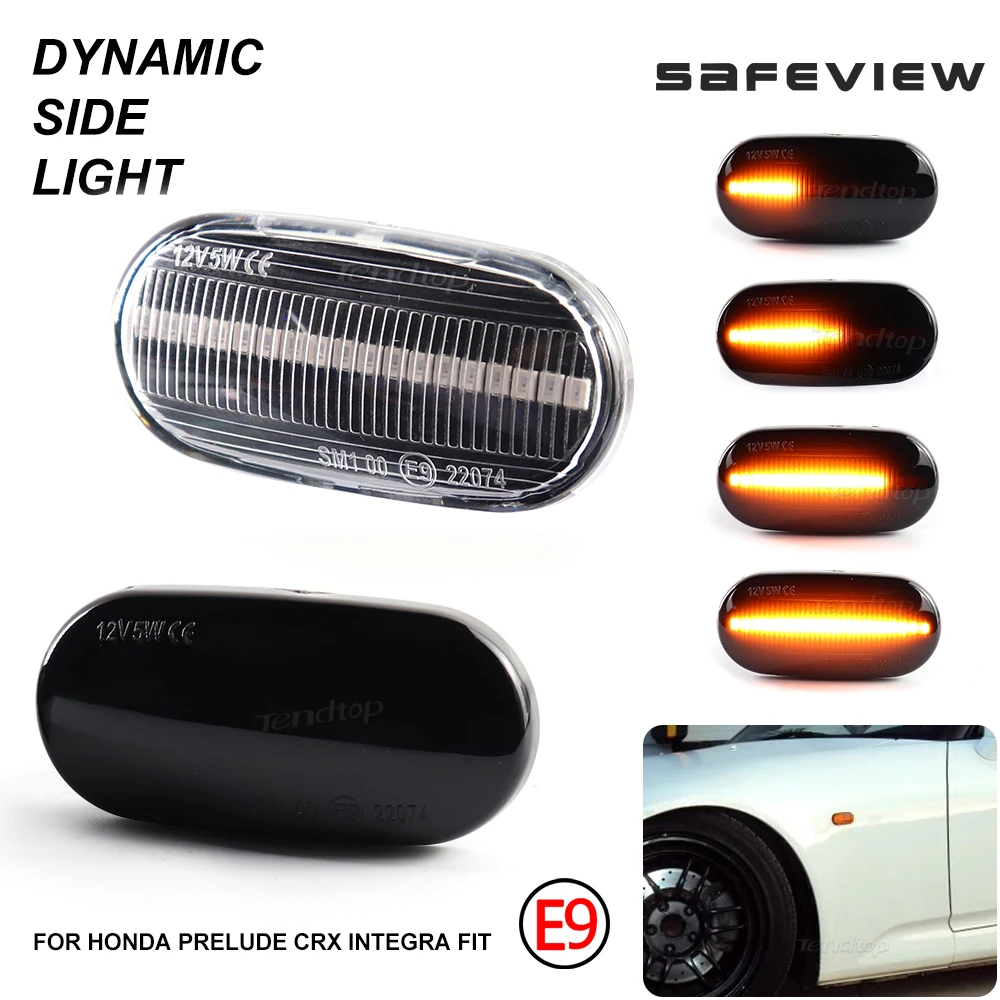2Pcs Led Dynamic Amber Side Marker Lights Turn Signal Sequential Blinker Lamps For Honda Accord Civic CRX Prelude S2000 Del Sol