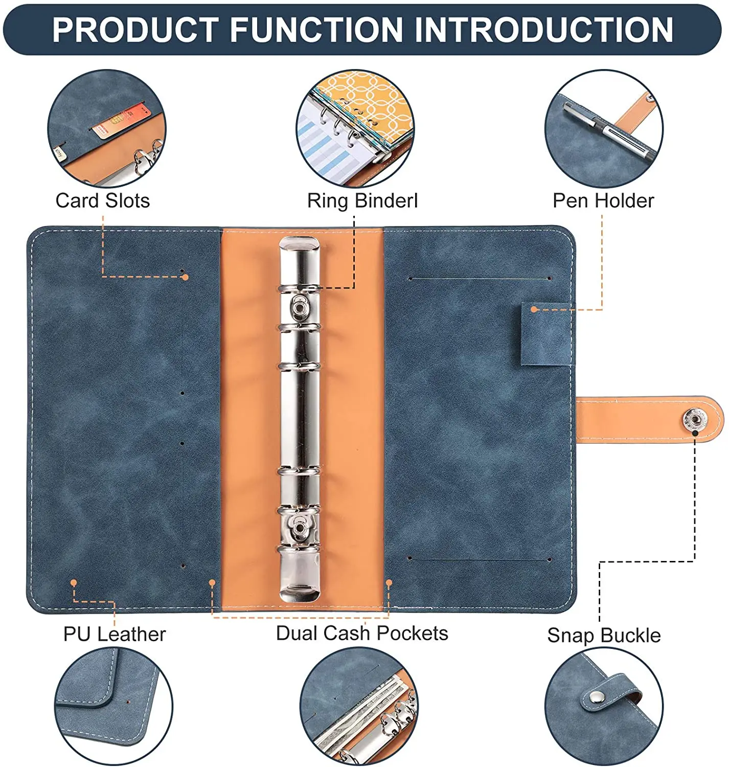 A6 Budget Binder Soft leather Budget binder cover with 12 budget envelopes and 12 expense sheets for billing planning