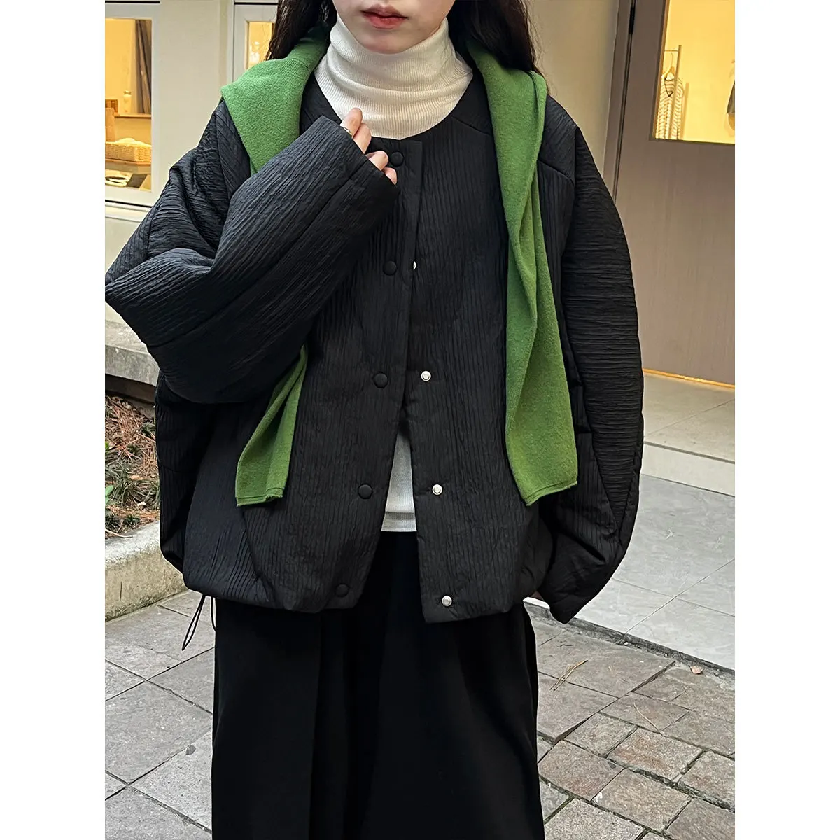 

2025 Simple Loose Casual Round Neck Short Cotton Coat Women's Winter Top Cotton Jacket