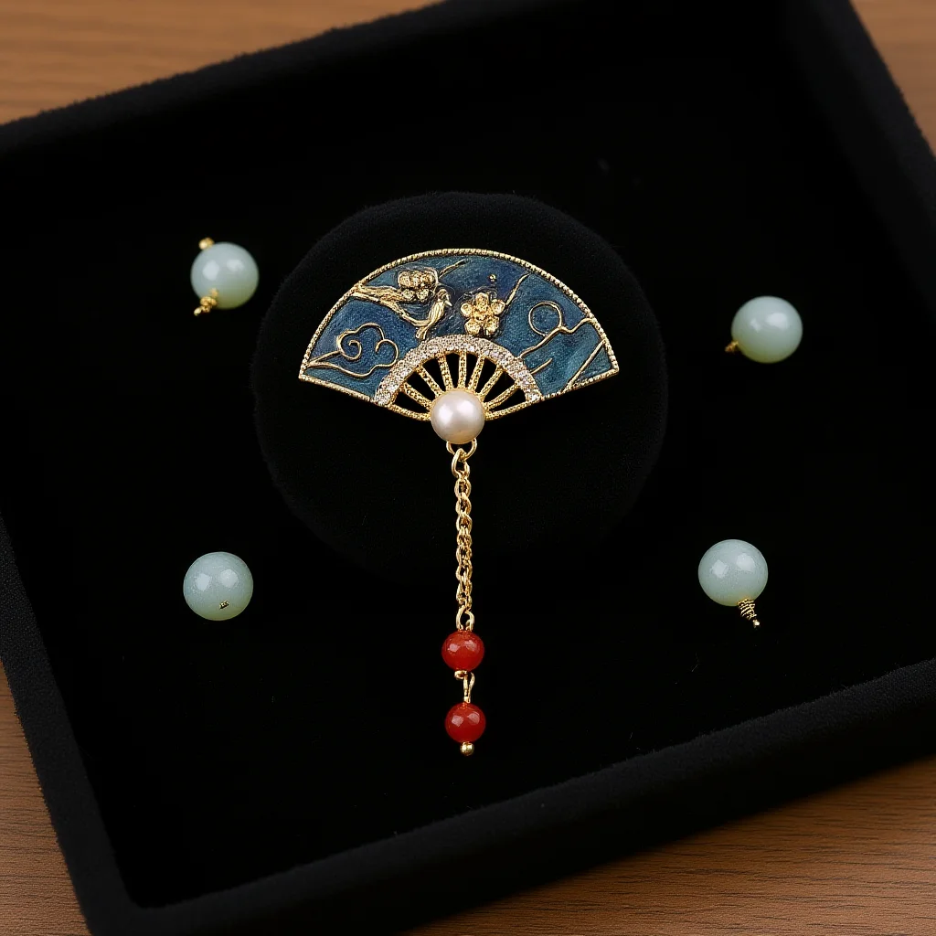 Enamel Lapel Pin Oriental Pearl Pendant Pin Vintage Pipa Brooch Retro Chinese Brooch For Sweaters Hanfu Gift