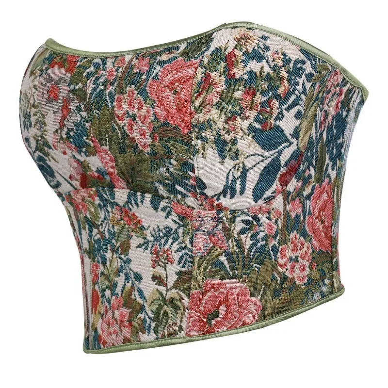 

Готический цветочный корсет на шнуровке с завышенной талией, женский бюстье без бретелек, нижнее белье, винтажный модный топ