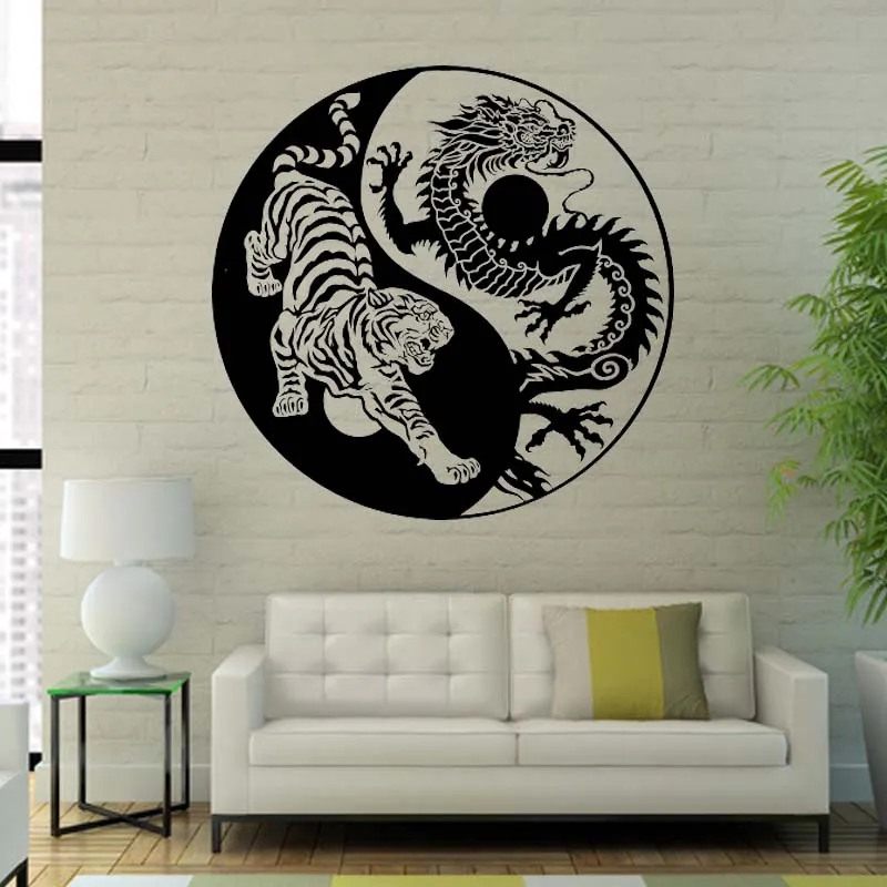 Ying Yang Chinese Dragon And Tiger Sticker Home Decor Vinyl Decal Living Room Bedroom Bedroom Removable Wall Sticker Balance