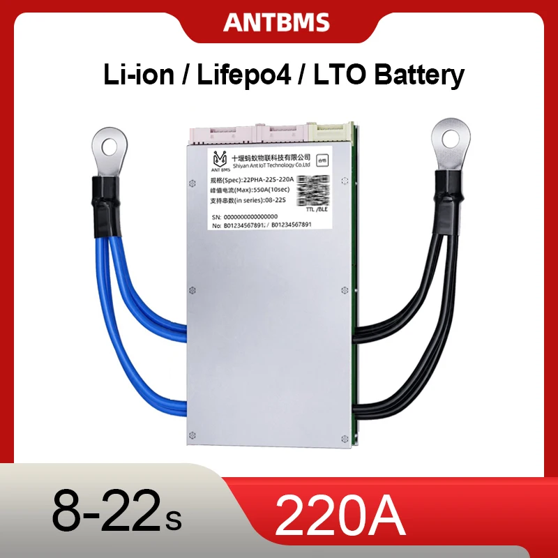 ANT 8S-22S Smart BMS 220A High Voltage Smart Balance BMS With BT App for E-Bik Golfcart Solar Energy 24V-72V Lifepo4 Li-ion LTO