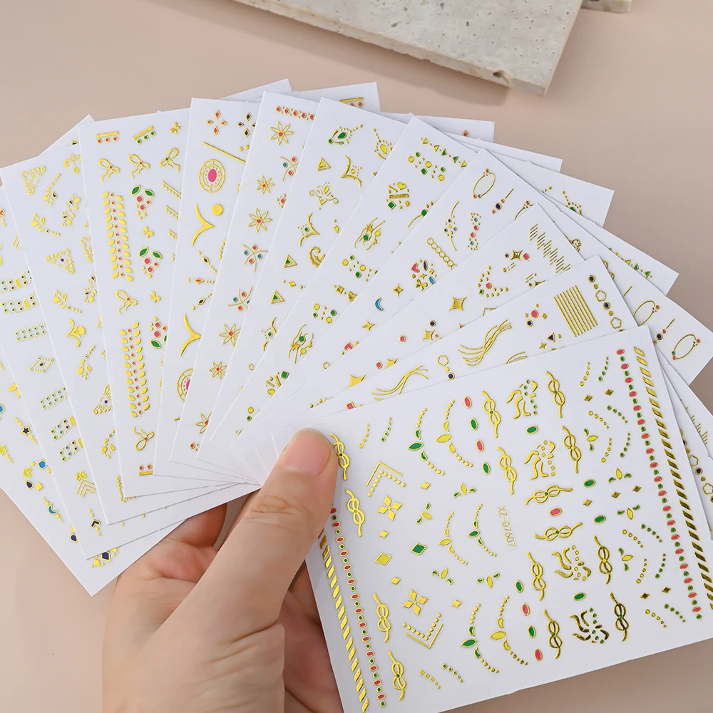 1Pcs 3D French Wave Lines Geometric Nail Art Stickers Stars Abstract Stripe Self-adhesive Slider Women Elegant Manicure Decals &