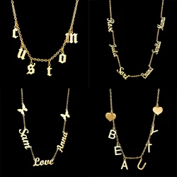 Acheerup Custom 1-6 Names Necklace For Women Stainless Steel Butterfly Zircon Multiple Letter Cubic Pendant Jewelry Gift