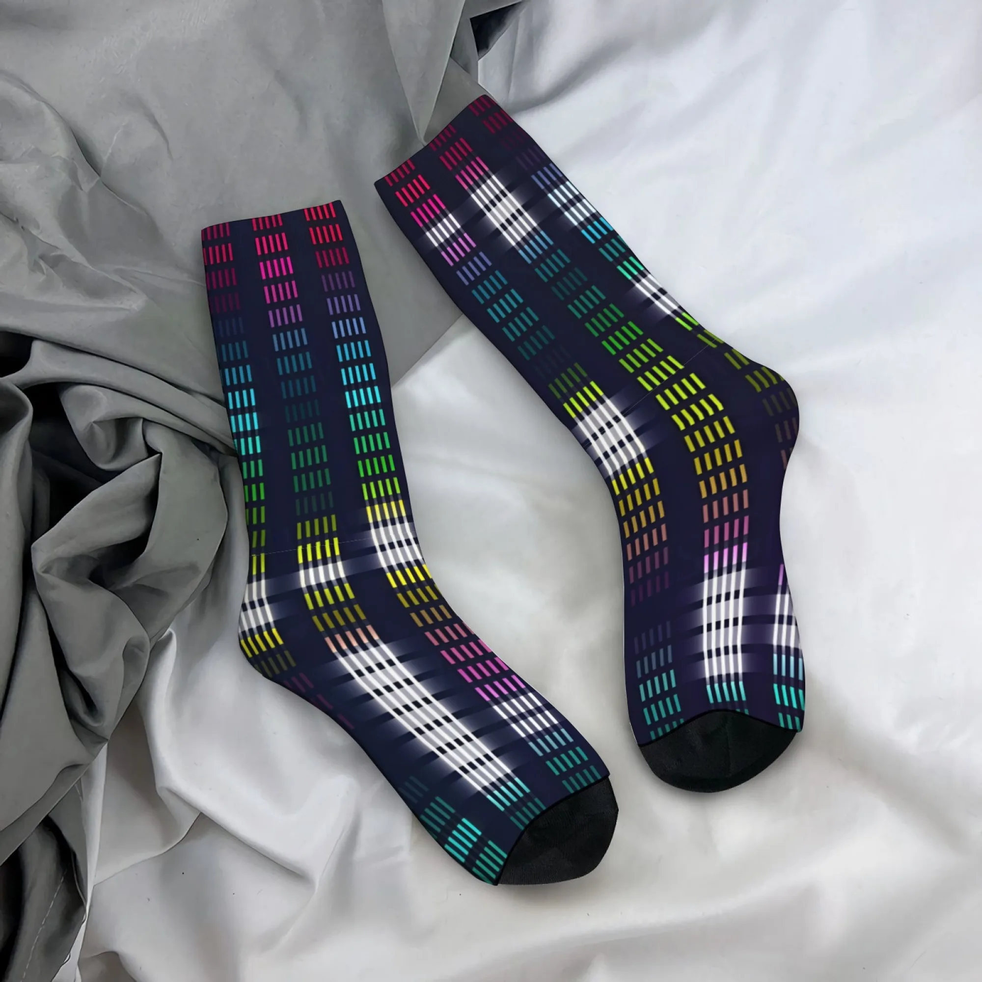 Neon Striped Socks Comfortable Stretchy Lightweight Men's Socks Sports Casual Hiking Retro Style Street Hip-hop Trend Crew Socks