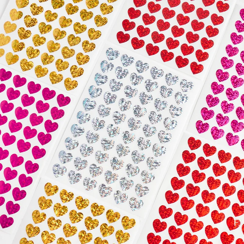 [YU]10 Sheets Laser Small Heart Stickers Glitter Shiny Red Gold Silver Valentine Stickers DIY Journal Diary Decoration Stickers