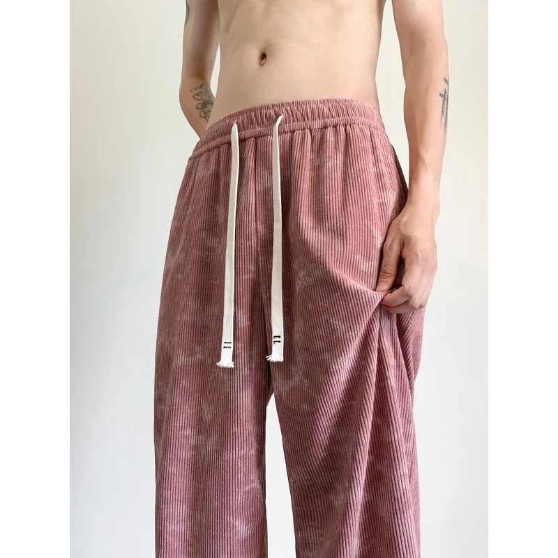Pop Corduroy Pants Men Oversized Retro Straight Casual Pants Men Streetwear Hip-hop Loose Tie Dye Pants Mens Vintage Trousers M-