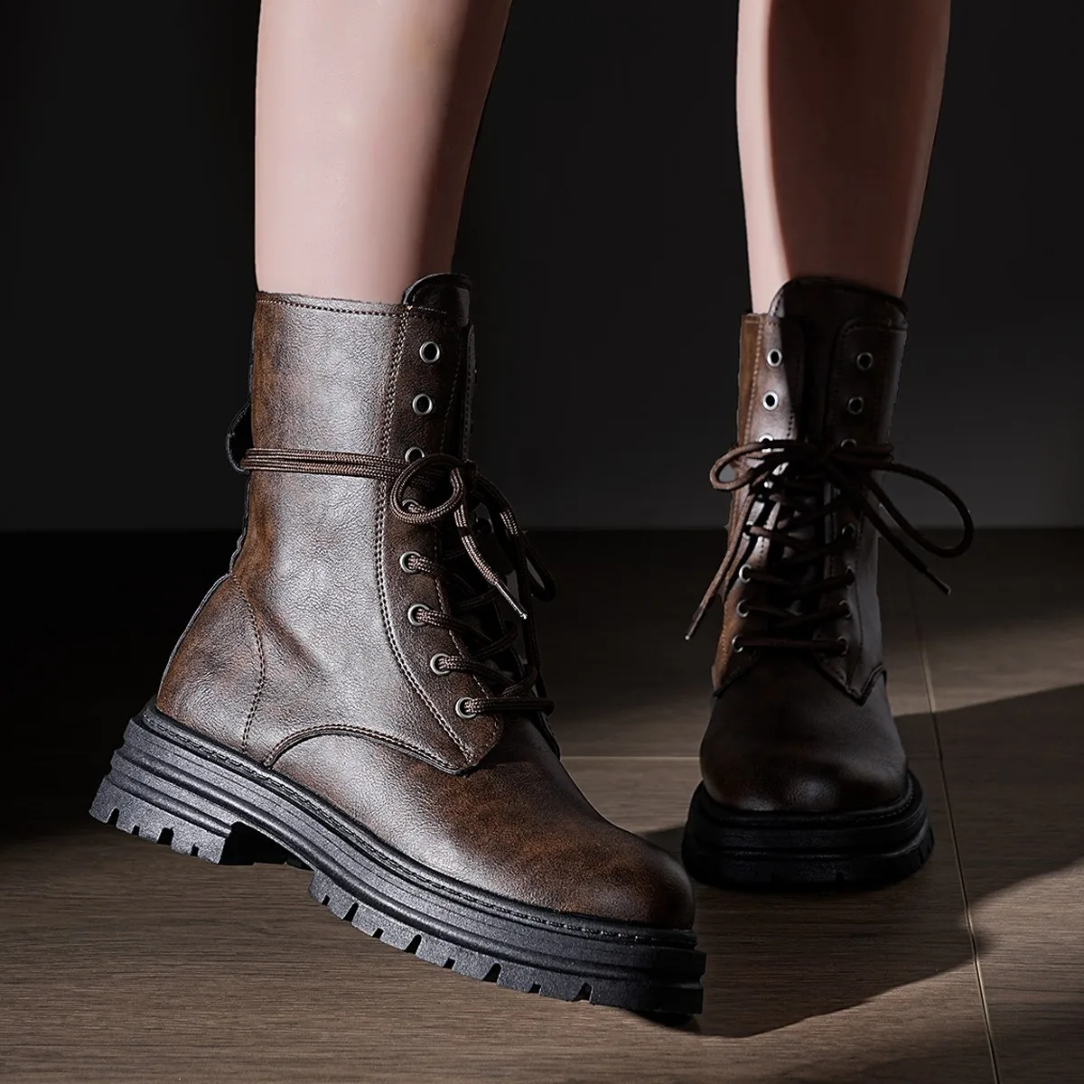 

Women Ankle Boots Round Toe High Top Motorcycle Work Boots Women Thick Bottom Short Boots British Style Comfortable Shoes Women