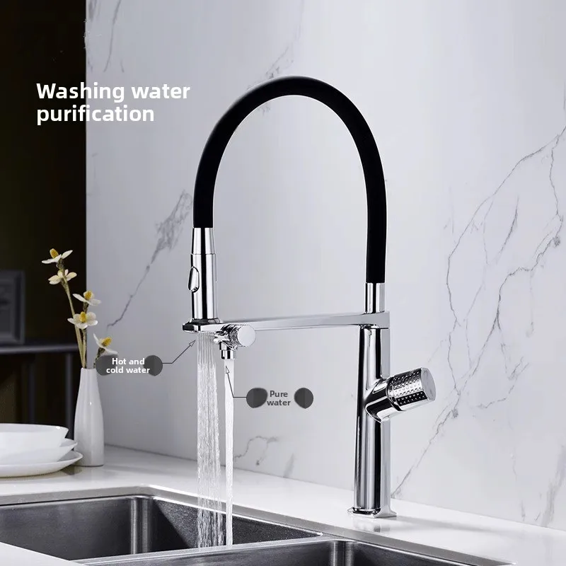 

Kitchen Faucet with Water Filter 3 in 1 Brass Sink Tap Silicone Hose for Pure Drinking Water