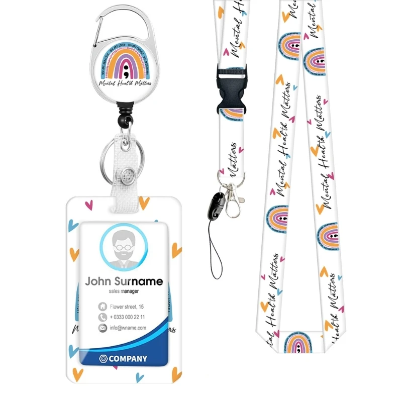 Conjunto clipe cordão para suporte crachá impressão, carretéis retráteis para enfermeira estudante