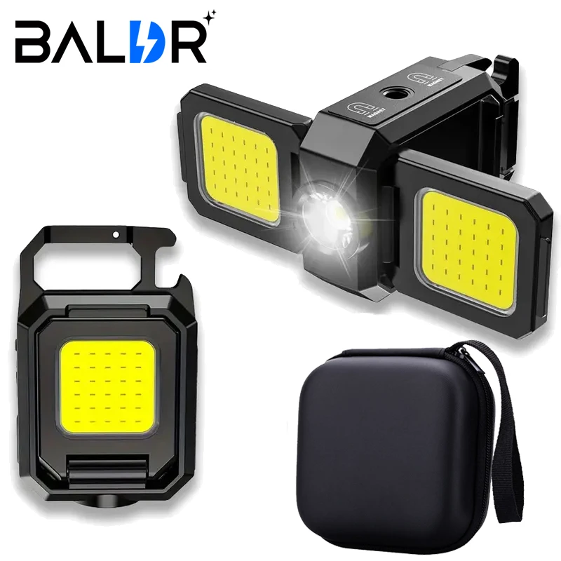 Bright COB Keychain Flashlight,Rechargeable Mini Work Light Magnetic Portable Pocket Lamp for Camping Fishing Hiking Emergency