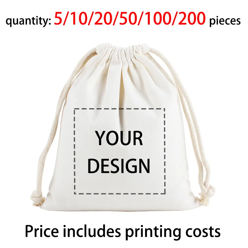 Bolsa con cordón de algodón con foto personalizable, organizador de almacenamiento liso en blanco, joyería, maquillaje, dulces, bolsa de embalaje de regalo al por mayor