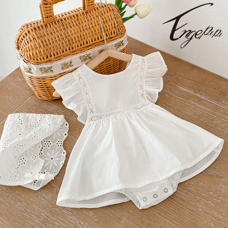 

Engepapa Hollow-Out Baby Girl Romper Summer Short Flying Sleeves Jumpsuit Romper Cotton Infant Baby Girl Princess Skirt Clothes