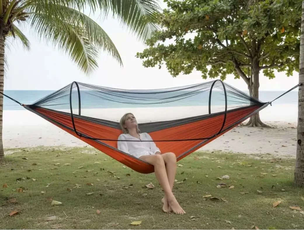 Portable Mosquito & Sun Protection Hammock with Straps And Carry Bag Outdoor Comfortable Relaxation Strap Version