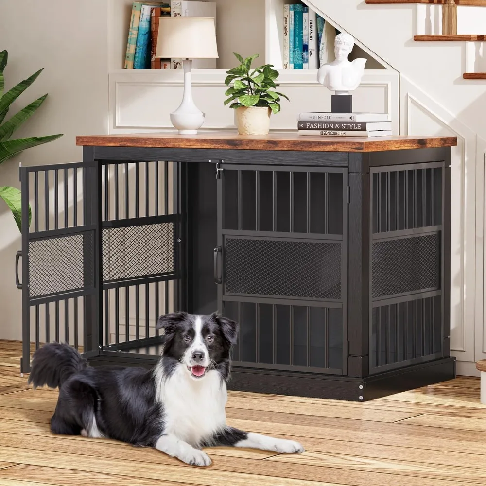 

Heavy-Duty Chew-Resistant Wooden Dog Crate Furniture: XL Indoor Kennel Cage for Medium/Large Dogs