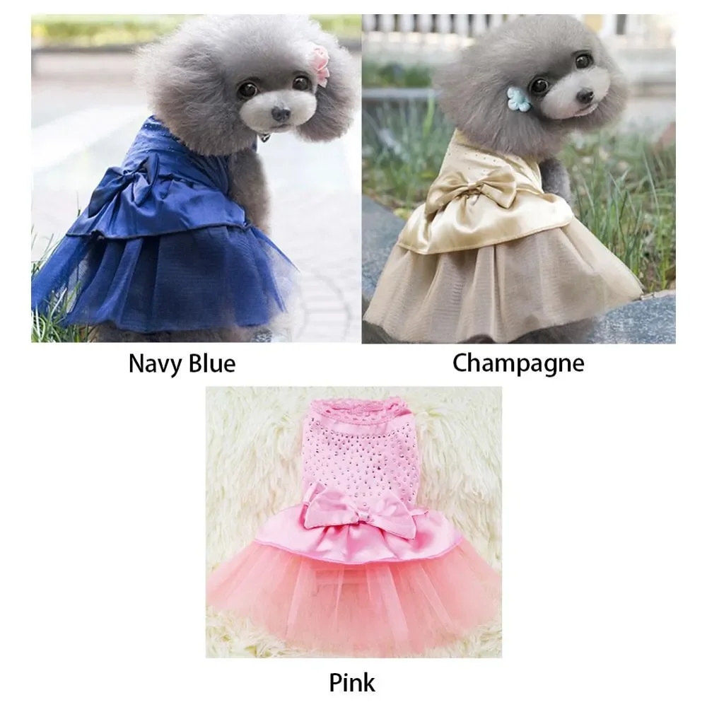 عملي لطيف 3 ألوان الكلب جرو القوس فستان حجر الراين فستان الأميرة فستان حفلة الكلب فستان الزفاف ملابس الحيوانات الأليفة #5