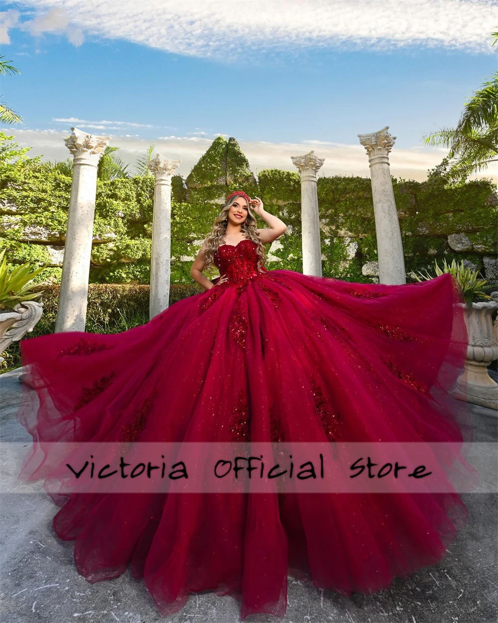 Shinning Ball Gown Red Lace Appliques 15 Dress Quinceanera 2024 Off The Shoulder Quince Dress Formal Occasion Gowns Sweet 16