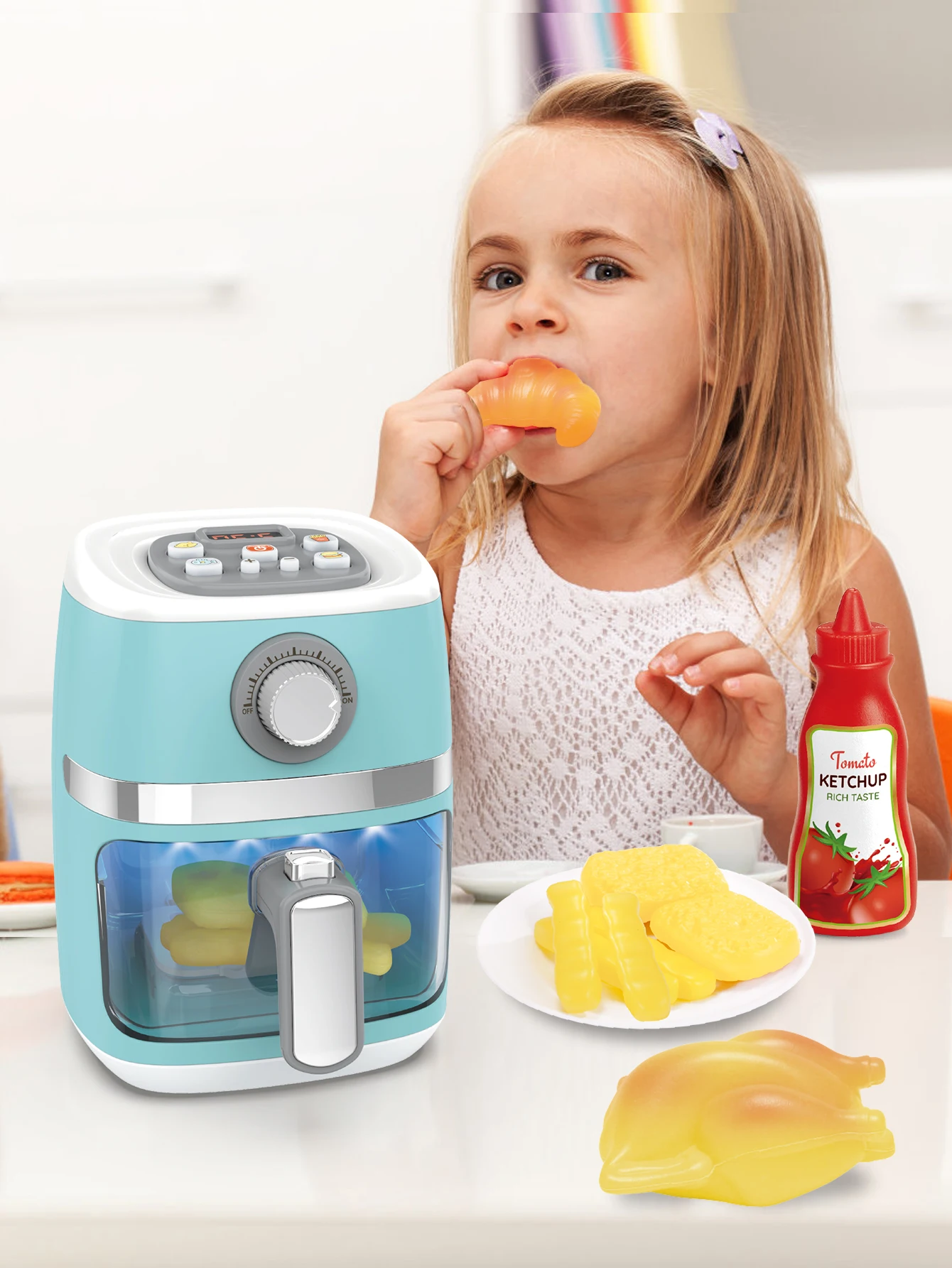 Friggitrice ad aria accessori per giochi da cucina per bambini finta Chef Cooking BBQ Game Play with Lights, Sounds