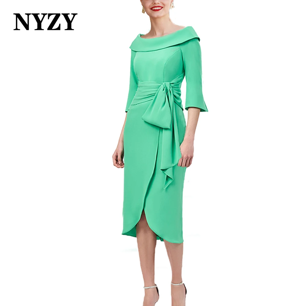 NYZY M408 Customized Elegant Jersey 3/4 Sleeves Cocktail Party Dresses 2025 Summer Mother of the Bride Groom Gowns