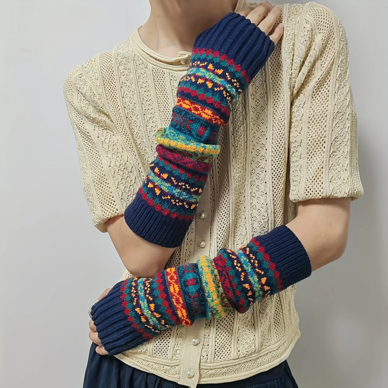 

Женские осенне-зимние рукава в богемном стиле — утолщенные и удлиненные перчатки без пальцев