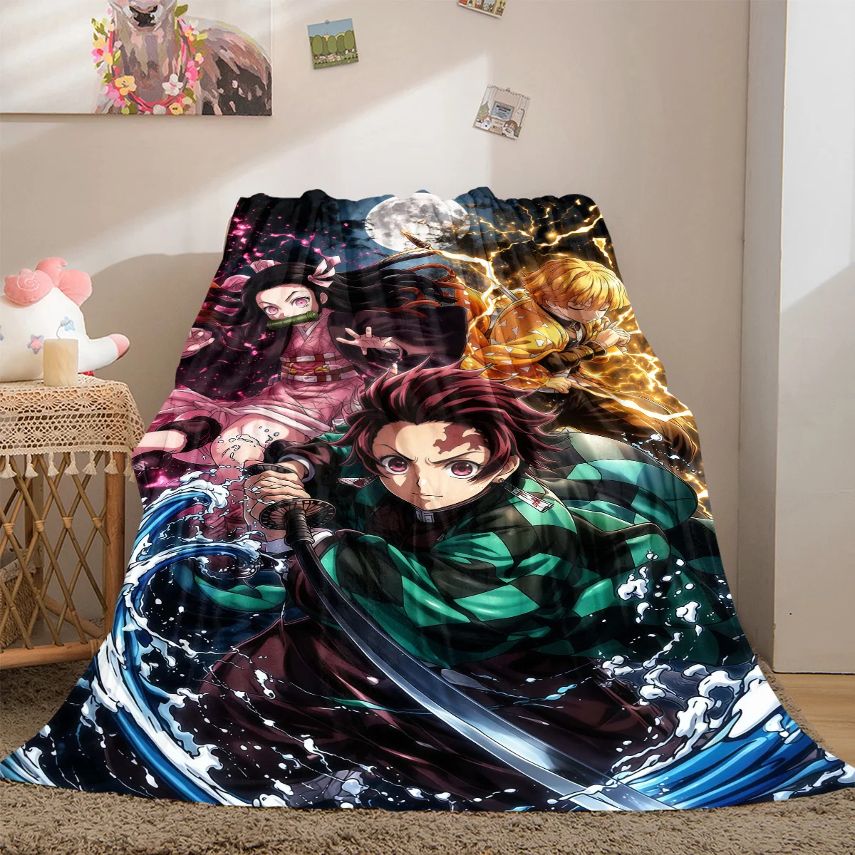 Anime Demon Slayer Luxury Flannel Lightweight Blanket Home Decor Sofa Bed Travel Cover Family Gift LXRa9