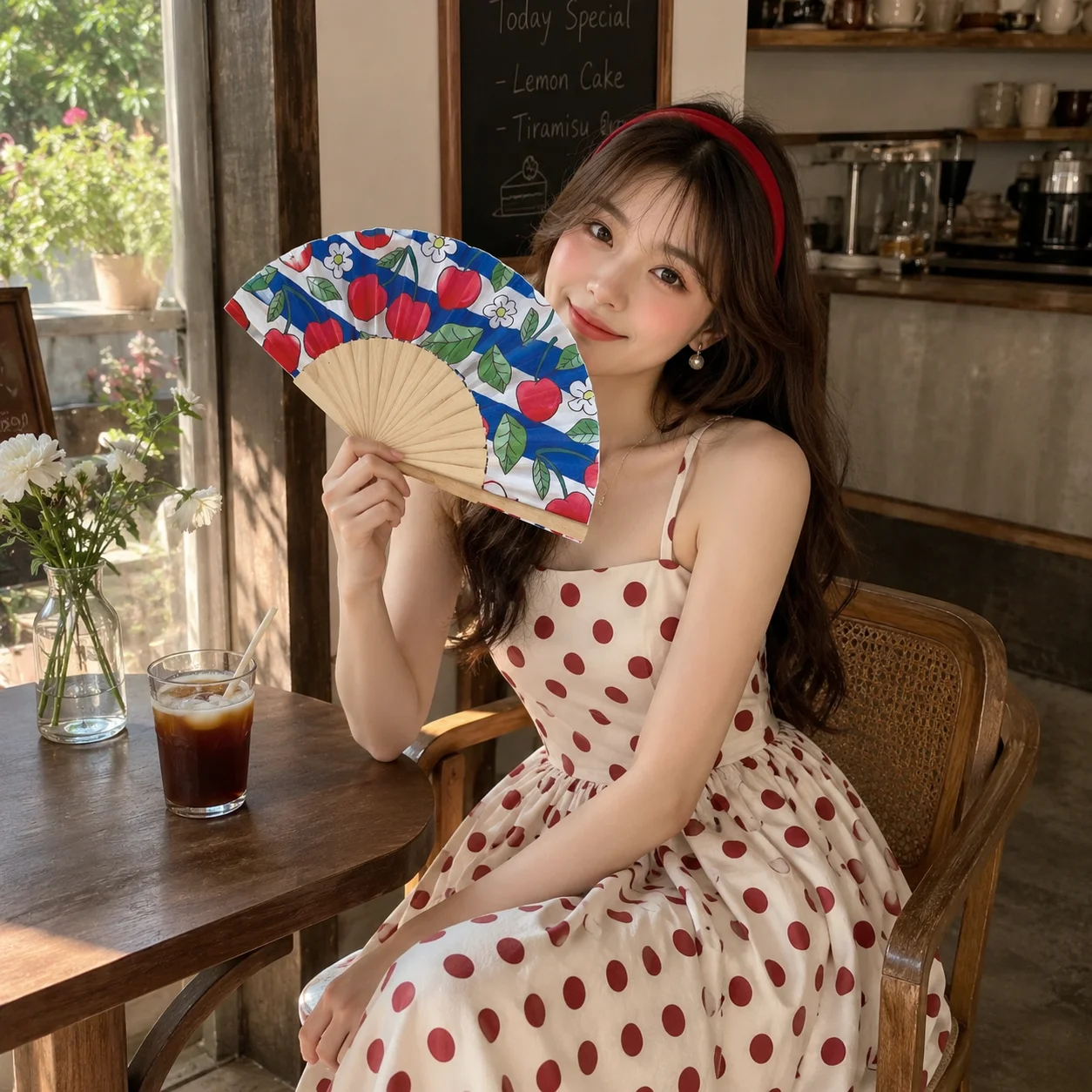 Cute Lemon Print Folding Hand Fan Wooden Handle Creative Chinese Style Fan Delicate Portable Hand Cranked Fan Picnic