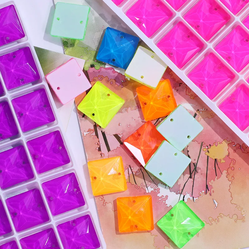 

Neon Fluorescent Square Sew on Rhinestone Roundness Sewing Diamond Glass Diamond Flatback DIY Accessories Wedding