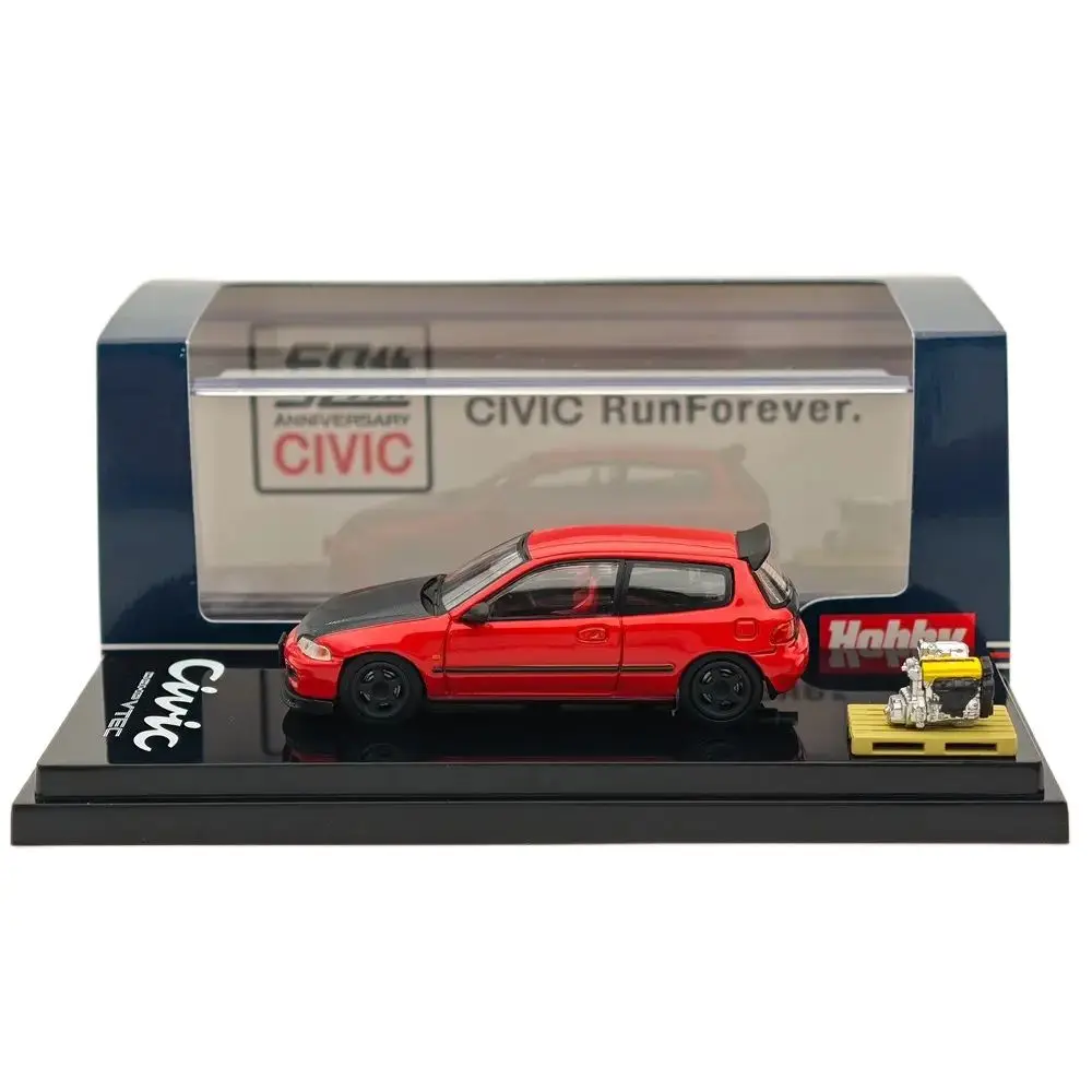 Hobby Japan 1/64 Civic (EG6) Customized Version with Engine Display Red HJ642017AR Diecast Models Car Collection Auto Toys Gift