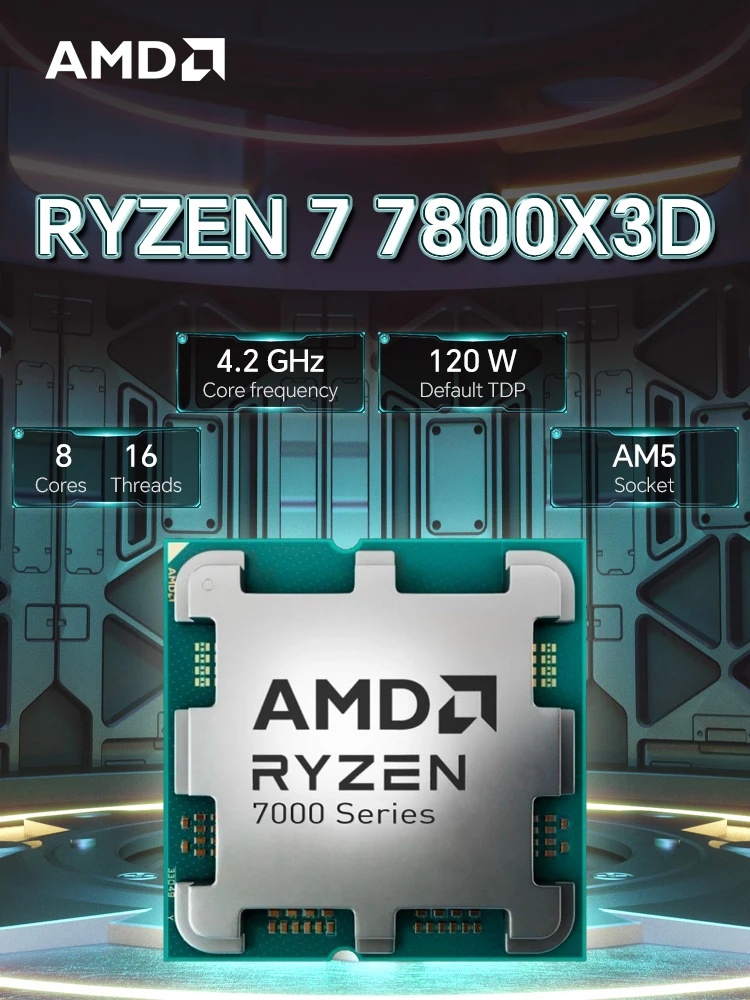 AMD Ryzen 7 7800X3D 4.2GHz 5NM L3=96M Procesor 8-rdzeniowy 16-wątkowy R7 7800X3D DDR5 120W Socket AM5 NOWOŚĆ, ale bez wentylatora — zdjęcie produktu 6