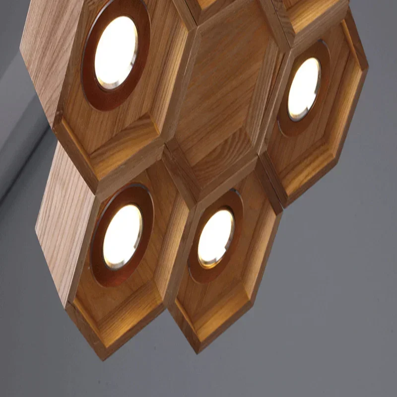 

Wood LED Modern Pendant Lamp Indoor Dining Room Foyer Home Adornment Light 110-240V