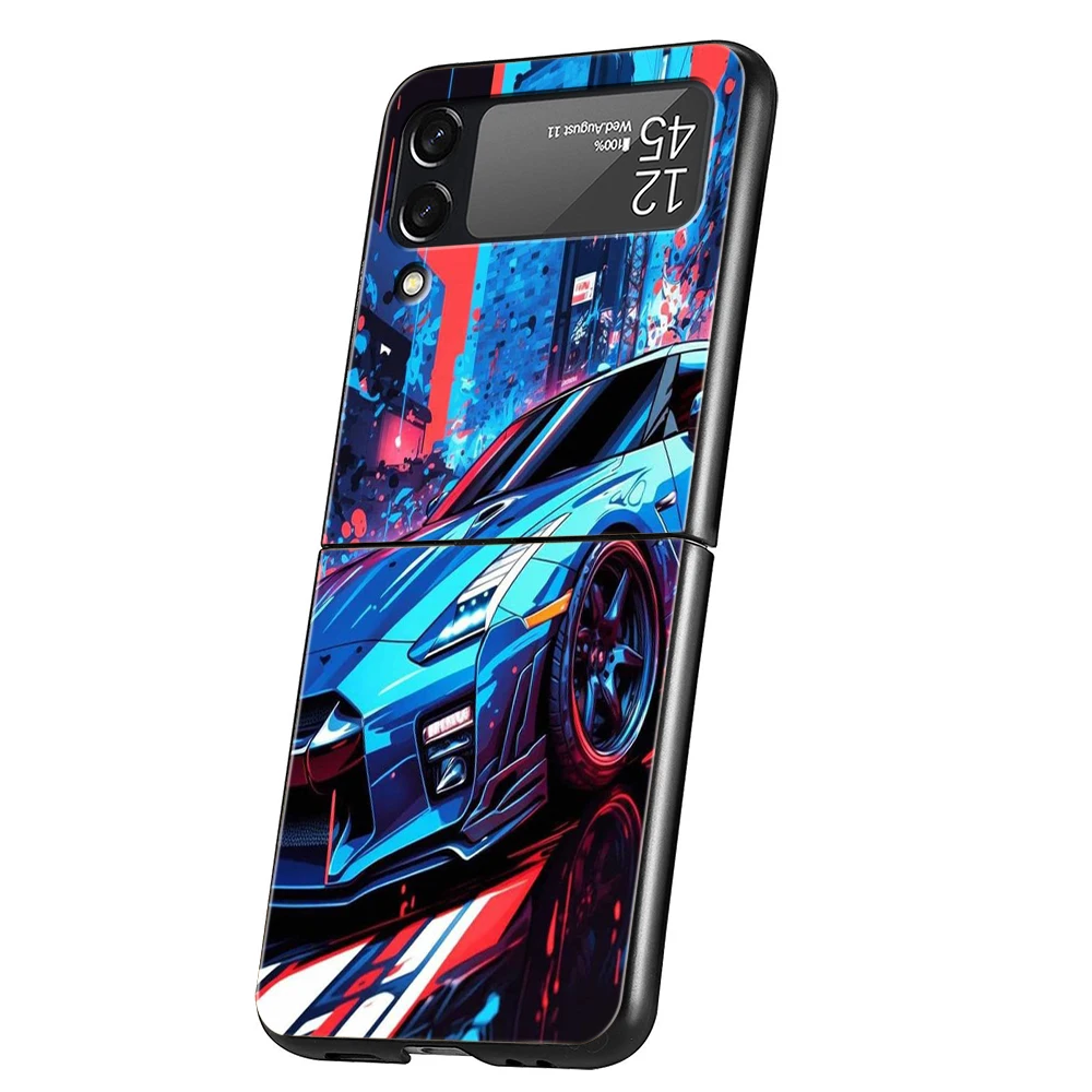 Drift Sports Car Hard PC Phone Case For Samsung Galaxy Z Flip 7 6 5 4 Black Cover For Galaxy Z Flip 3 Foldable Shockproof Capas