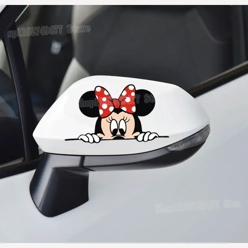 2pcs Disney Mickey Mouse Car Stickers Cute Car Rearview Mirror Sticker Cartoon Minnie Scratch Covering Reverse Mirror Decorative