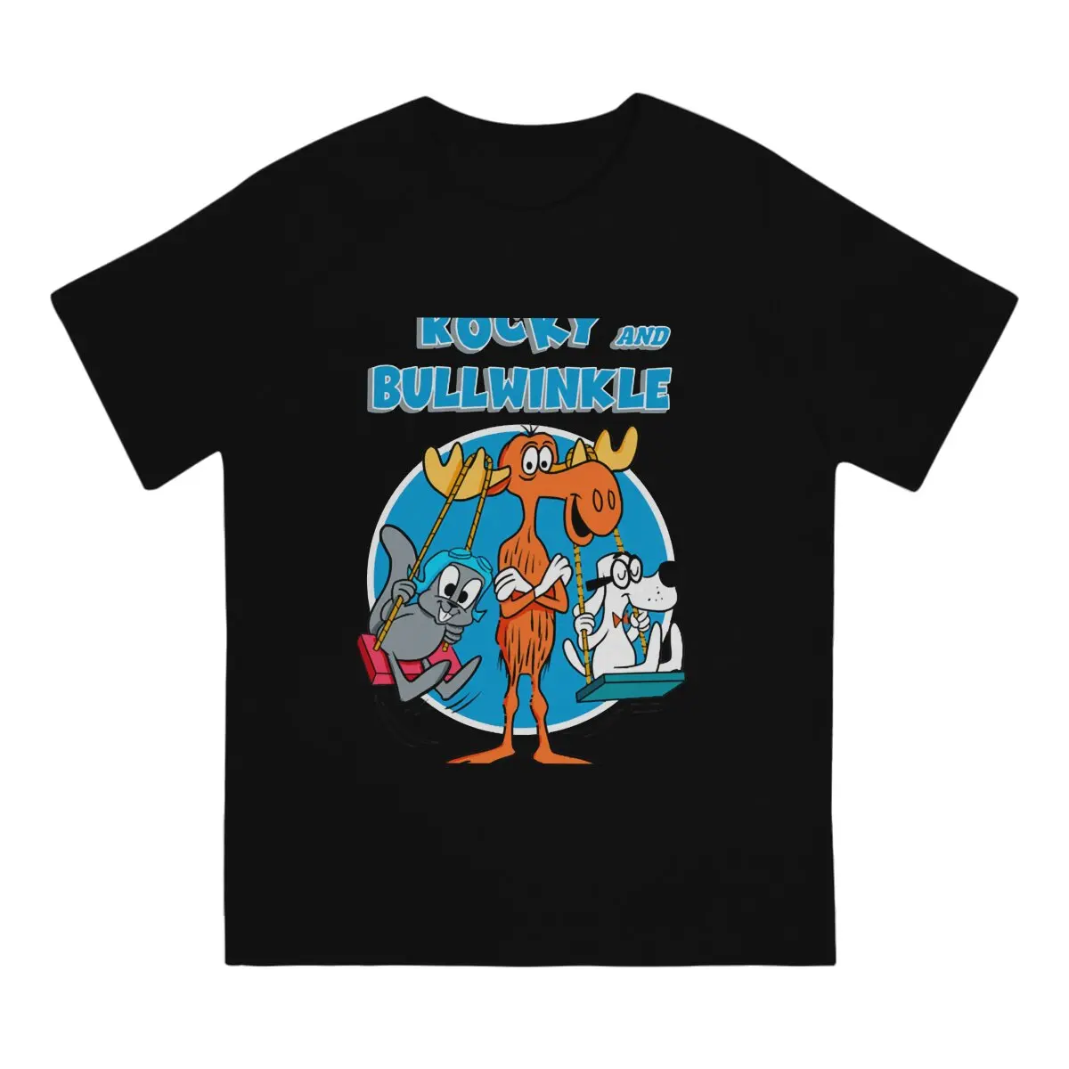 T-Shirt for Men Rocky And Bullwinkle With Friends Vintage Pure Cotton Tees O Neck Short Sleeve T Shirts Summer Tops