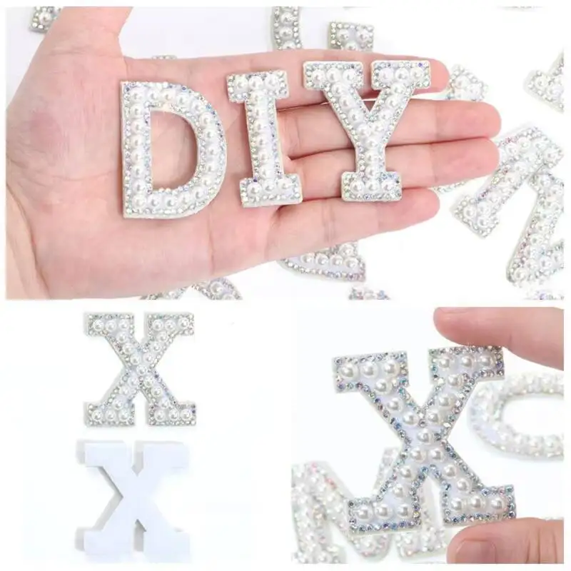 A-Z Rhinestone Pearl Alphabet English Letter Iron Sew On Patch Badge 3D Handmade Bag Hat Jeans Clothes Gown Applique DIY Crafts