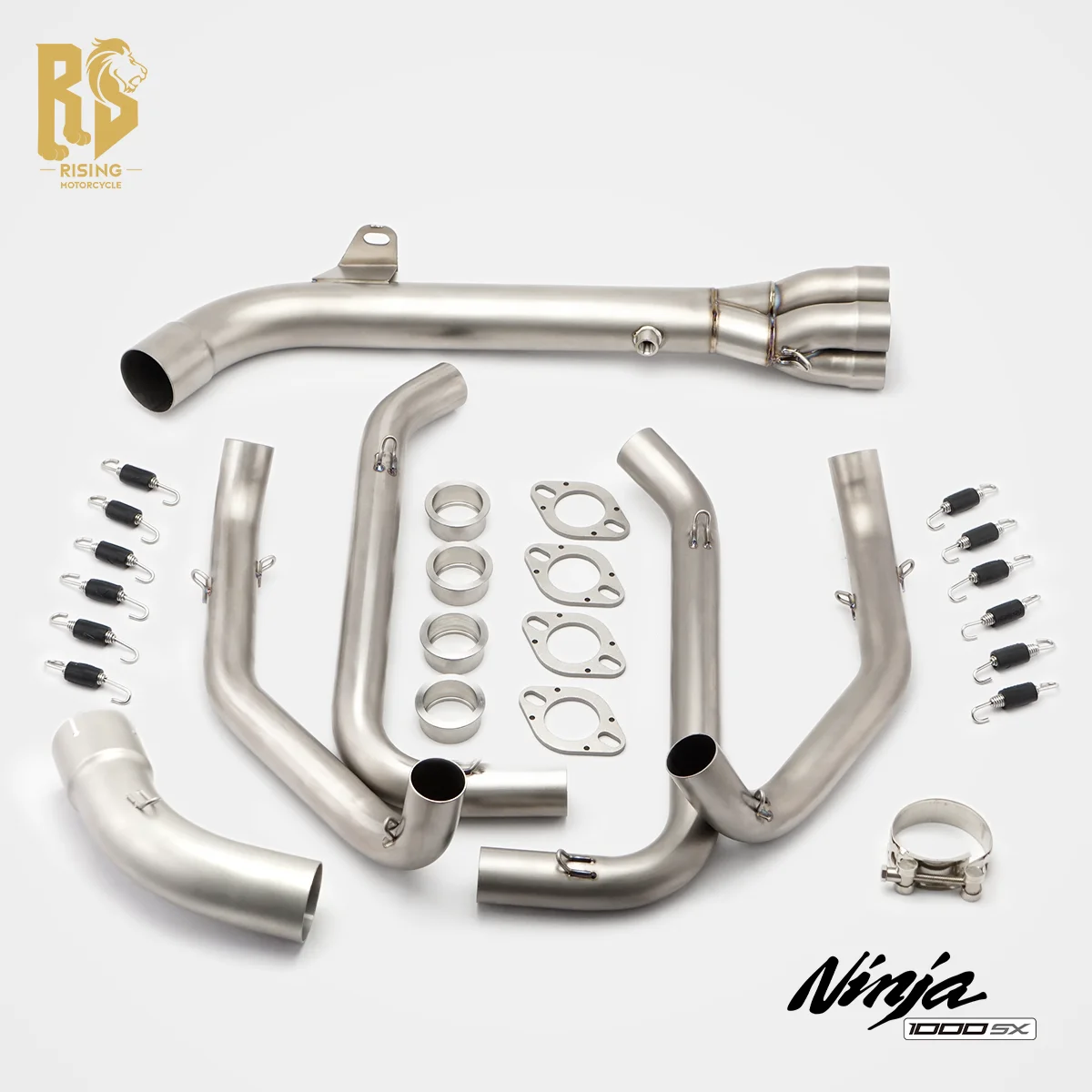 RS for Premium Titanium alloy Exhaust 51mm Front Mid Bent Pipes Universal Rear Section Compatible For Ninja 1000SX